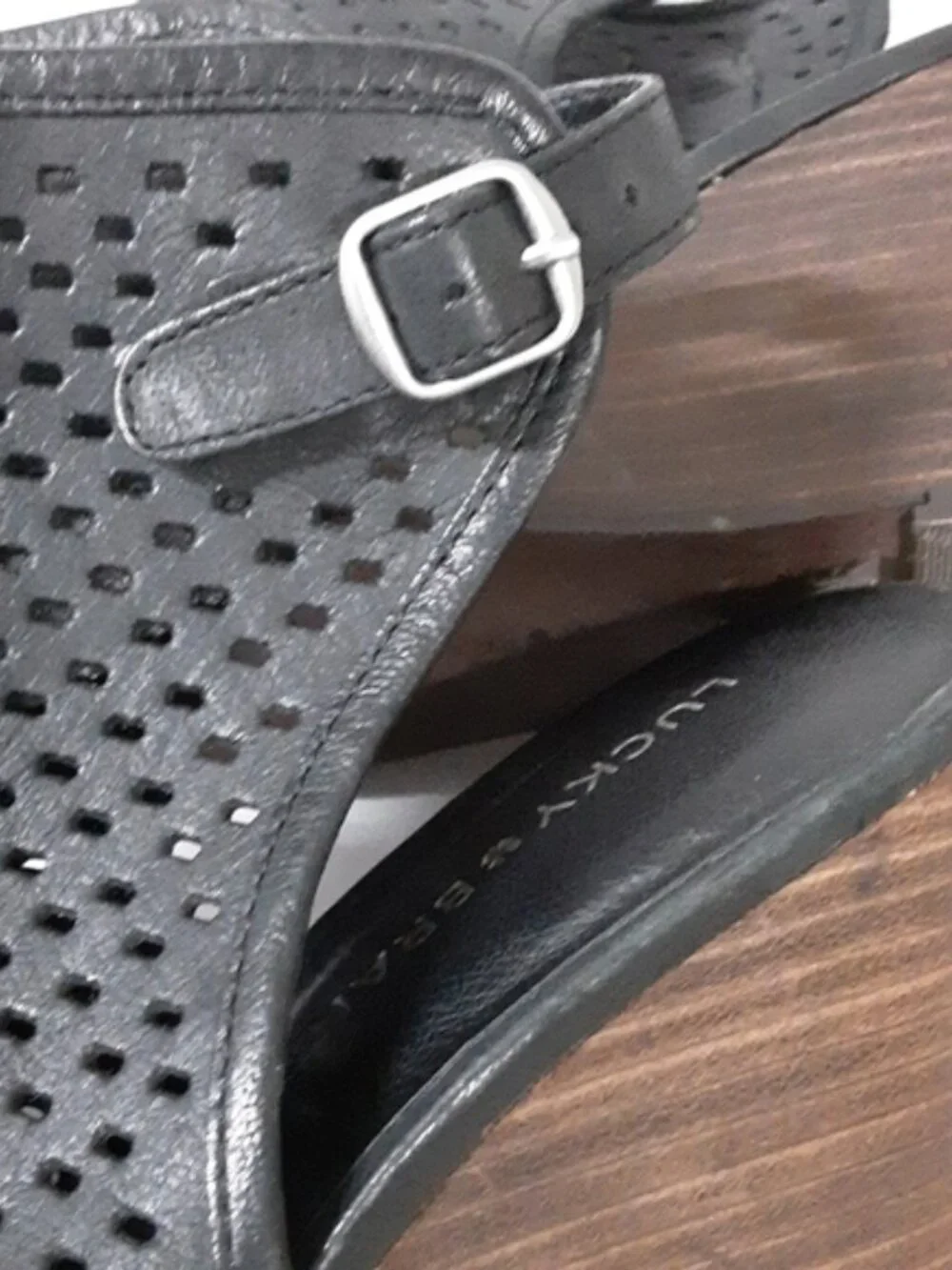 Lucky brand women leather sandals rozina cutout wedge perforated 9M vacation Y2K